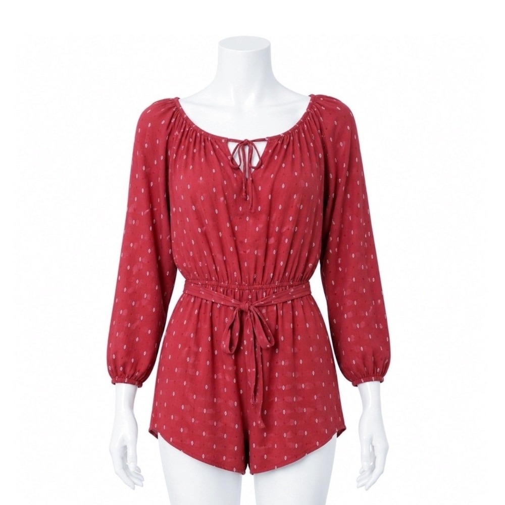 Abercrombie Fitch Red Long Sleeve Romper Women's XL Tie Waist Boho